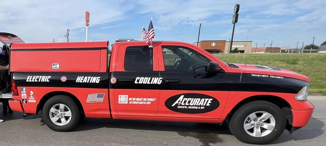 red work truck with logo
